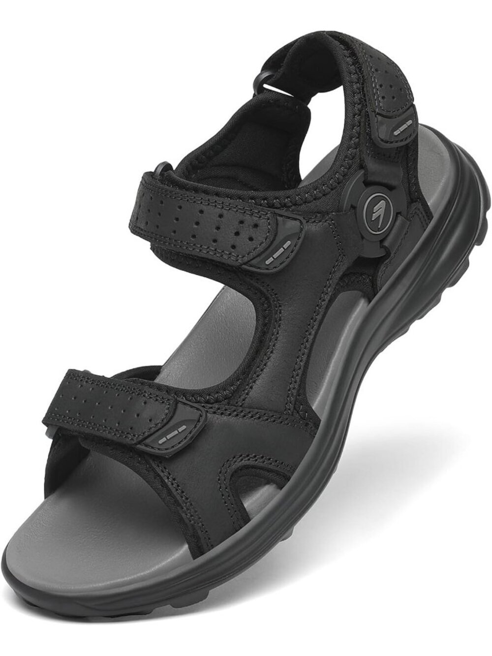 Men's Black Athletic Hiking Open Toe Leather Walking Sport Sandals Shoes